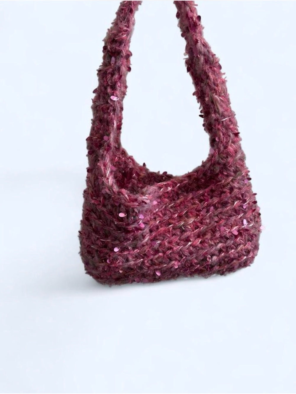 Handmade Textured Knit Shoulder Bag in Berry Pink